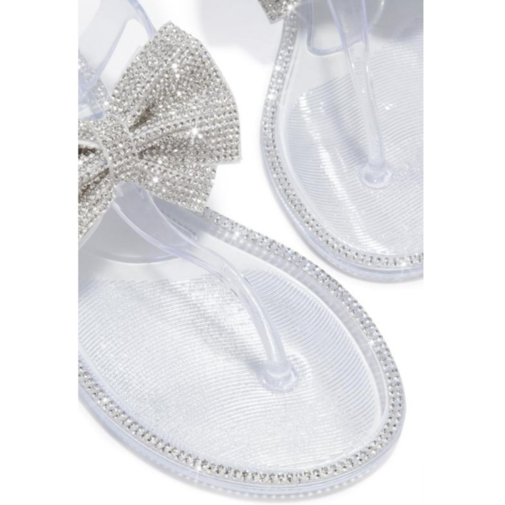 Last Size 6 💎Rhinestone Encrusted Bow Jelly Sanda - Picture 2 of 8